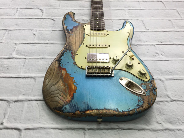 CSS Lake Placid Blue over Sunburst HSS Heavy Relic Ash '60s