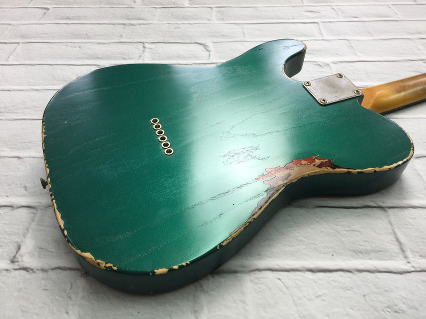 Fraser Guitars : Custom Series :  CTS Sherwood Green over Sunburst Medium Relic 60s : Retro Vintage Custom Aged T-Style Guitar