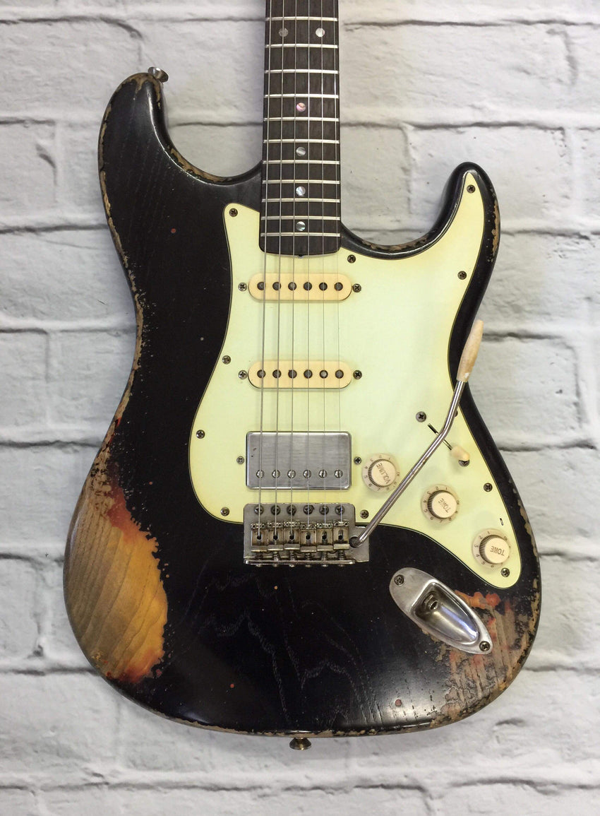 Fraser Guitars : Custom Series : CSS Black over Sunburst HSS Heavy Relic Ash 60s :  Vintage Aged Custom S-Style Relic Guitar