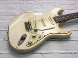 Fraser Guitars : Vintage Series :  VSS Translucent White Light Relic Ash 60s : Retro Vintage Aged Custom S-Style Guitar
